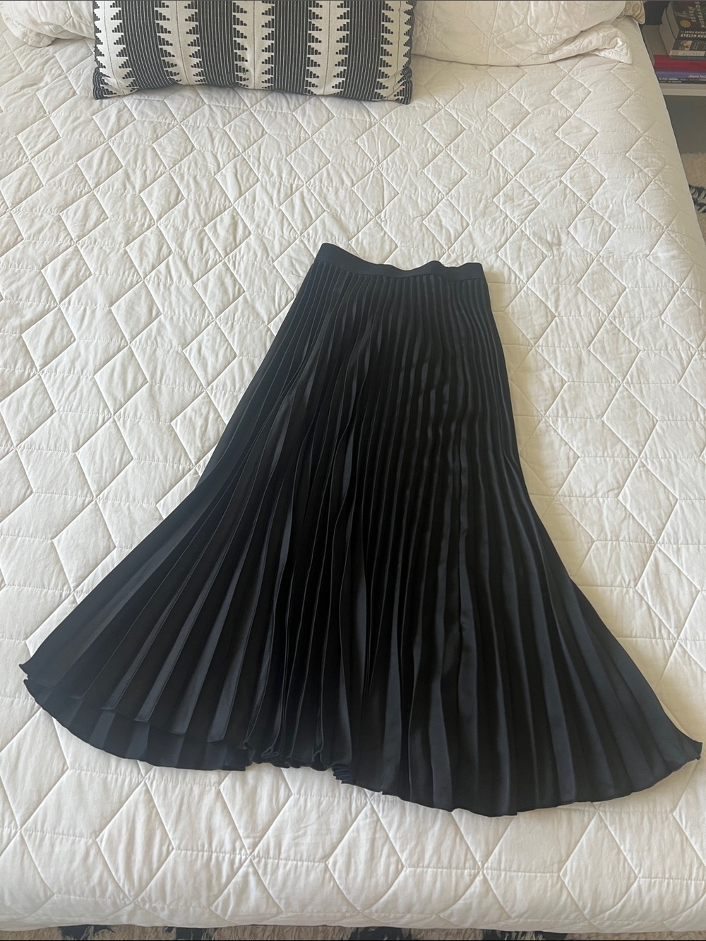 H&M Black Pleated Skater Midi Skirt